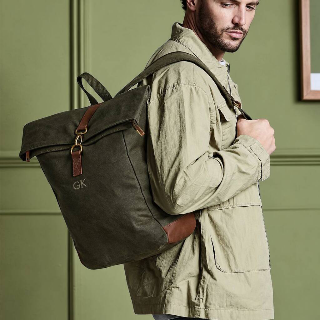 Personalised Waxed Canvas Backpack