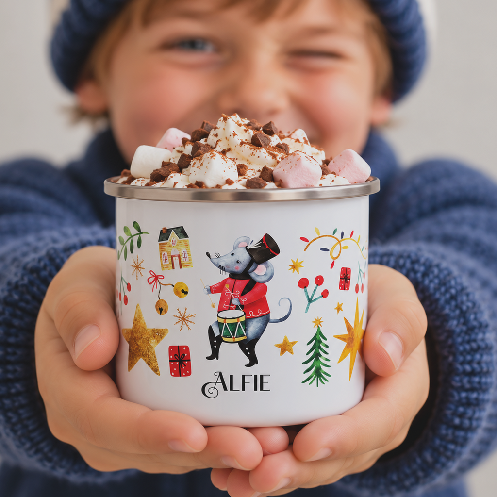 Personalised Circus Mouse Christmas Enamel Mug