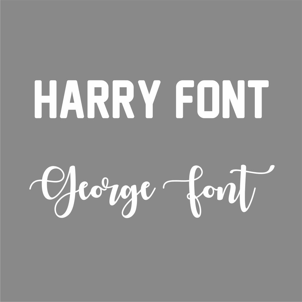 Comparison of 'Harry Font' and 'George Font' on a grey background