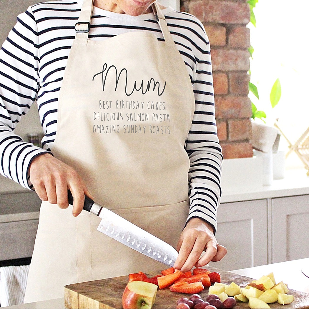 Personalised adult apron in natural cotton with printed name