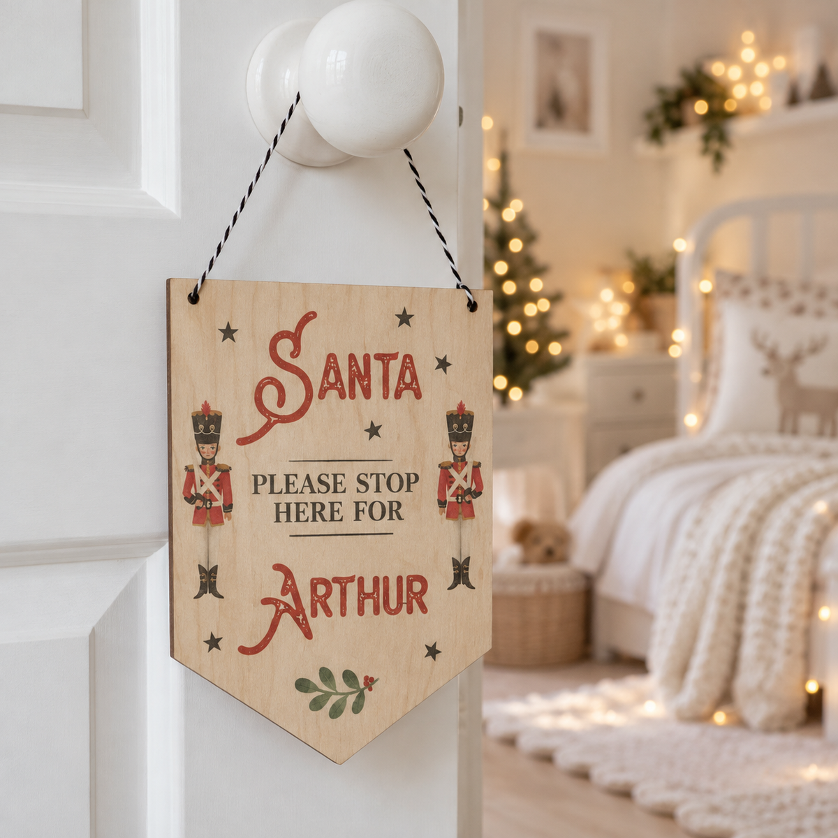 Santa Please Stop Here Bedroom Door Sign