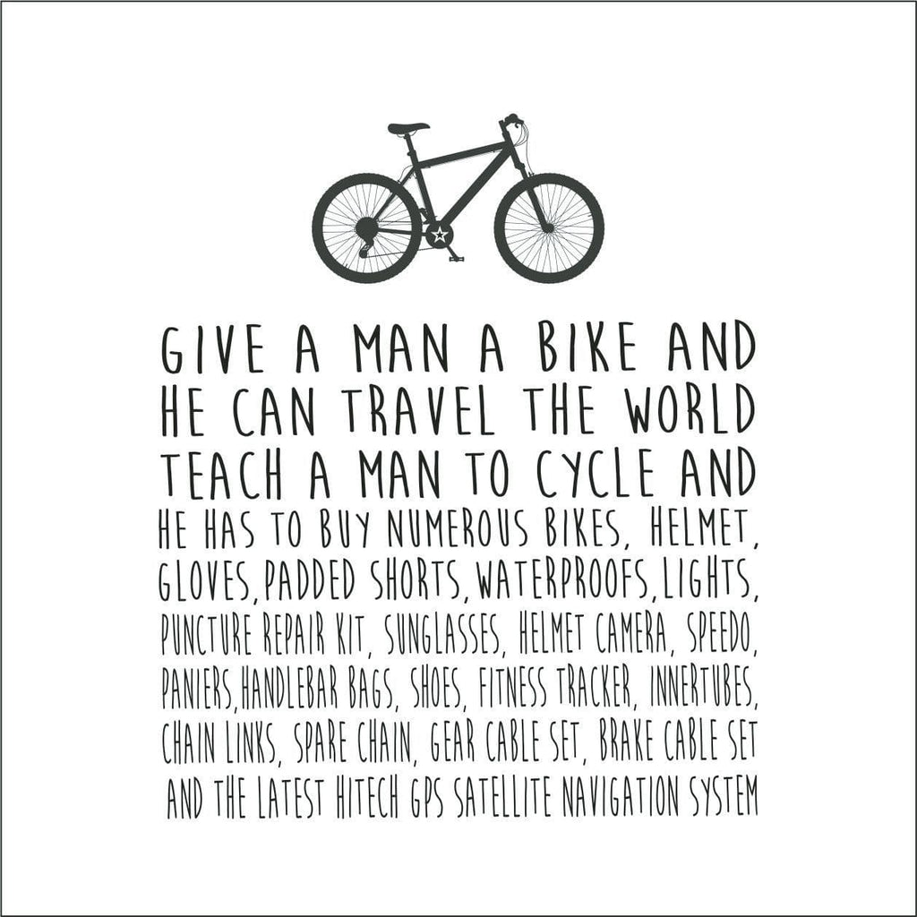 Bicycle illustration with motivational quote on a white background