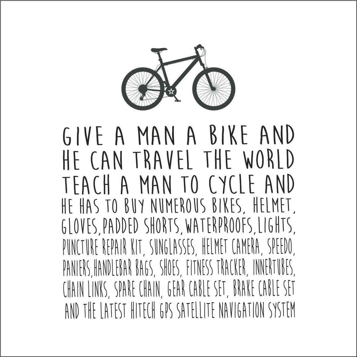 Bicycle illustration with motivational quote on a white background