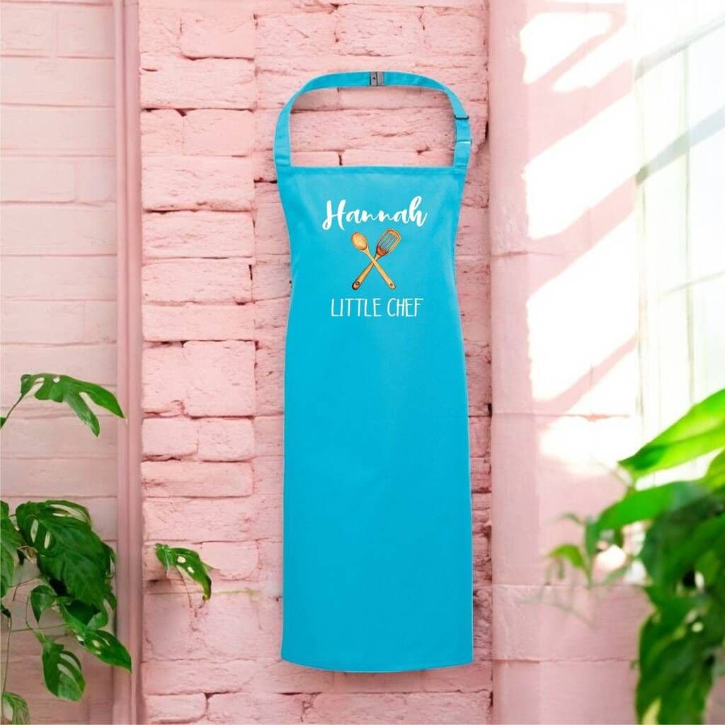 Children's Little Chef Big Chef Personalised Apron â€” A unique expression of their personality, this kids' baking or cooking apron is personalised with your child's first name at the top and