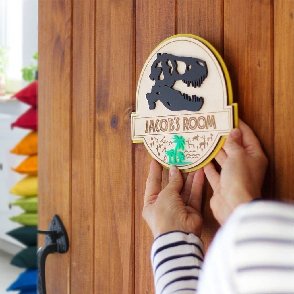 Dinosaur Personalised Bedroom Door Sign - view 4