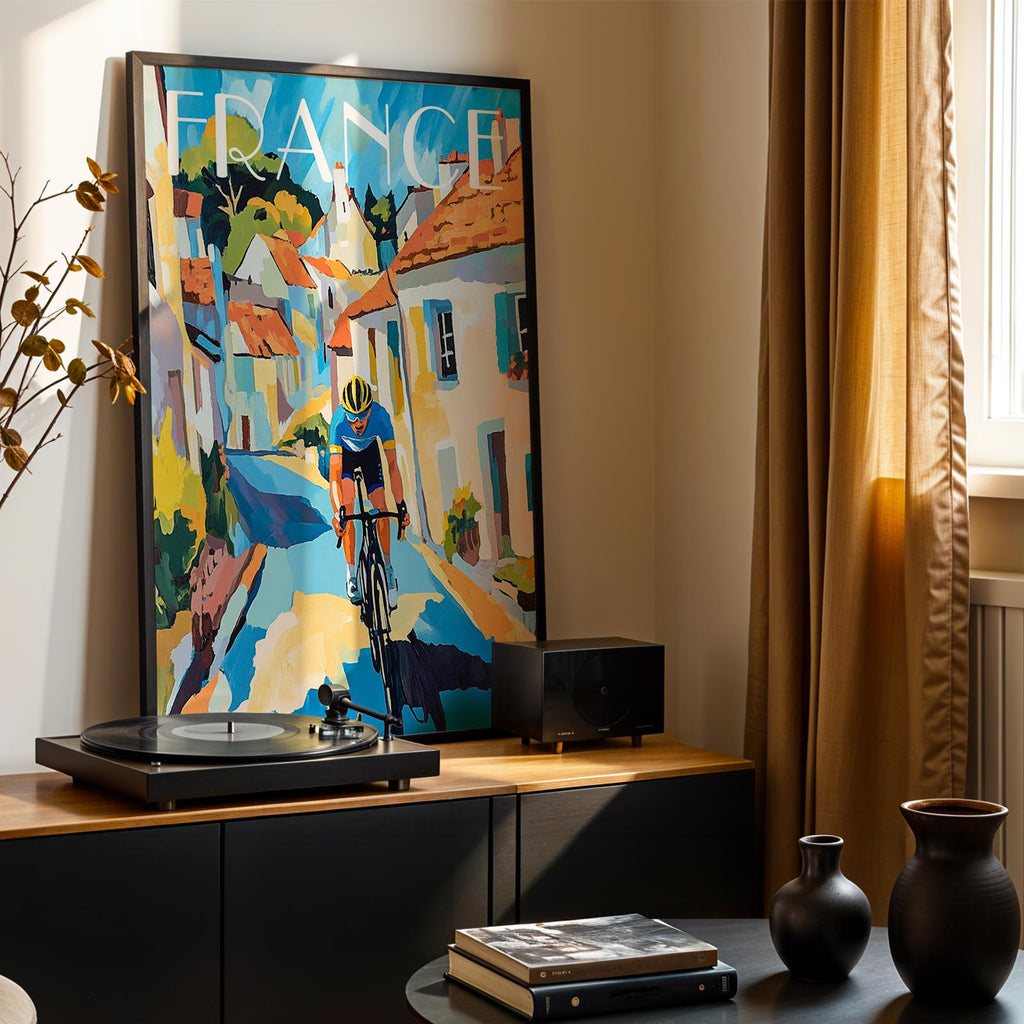 French Village Cycling Print – Tour de France