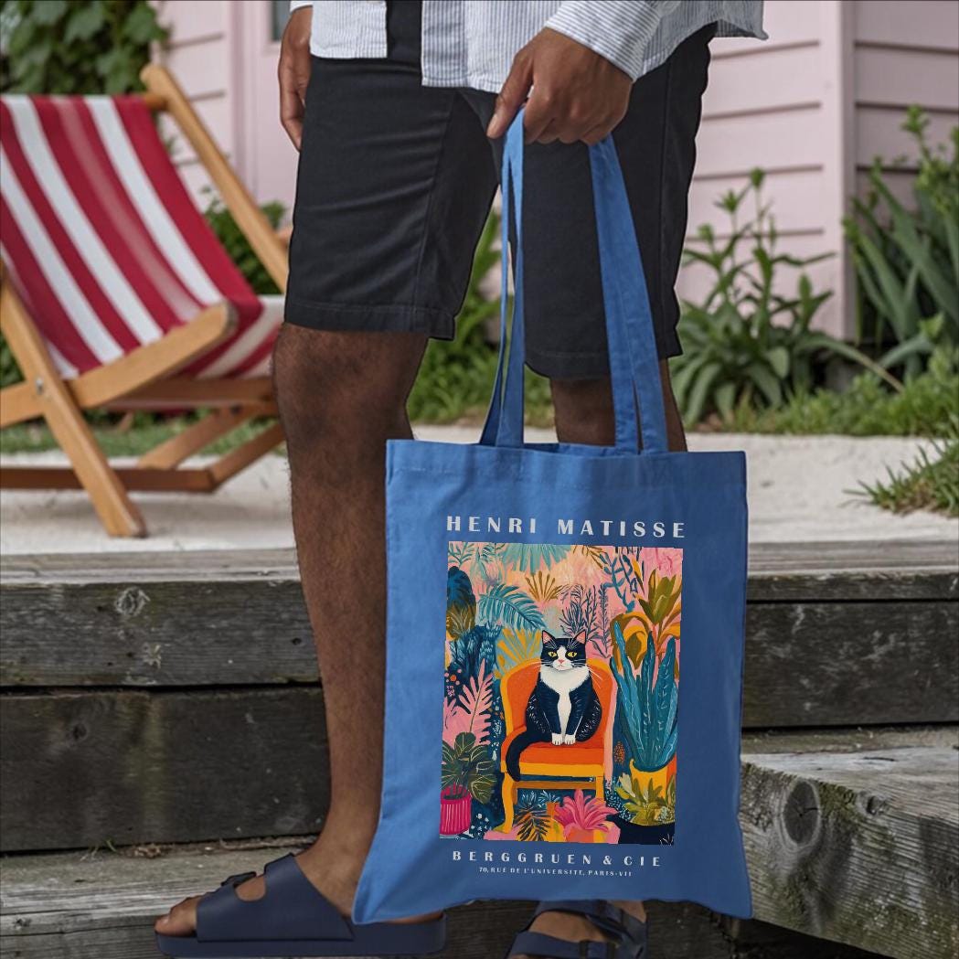 Black and White Cat Tote Bag – Matisse-Inspired Cat Art