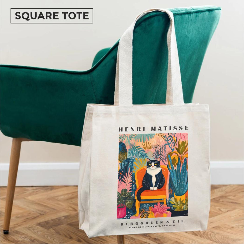 Black and White Cat Tote Bag – Matisse-Inspired Cat Art