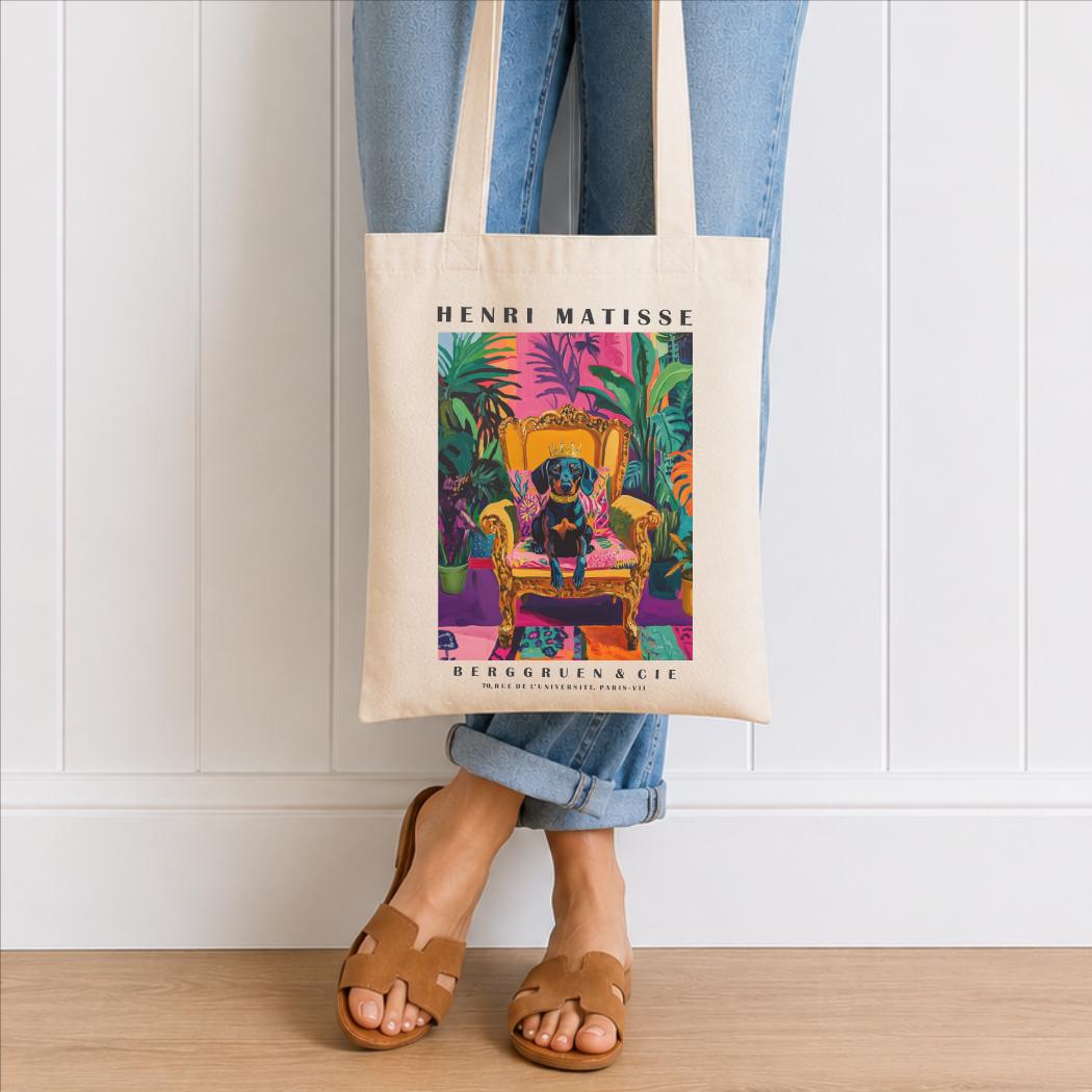 Dachshund Tote Bag – Matisse-Inspired Sausage Dog Art