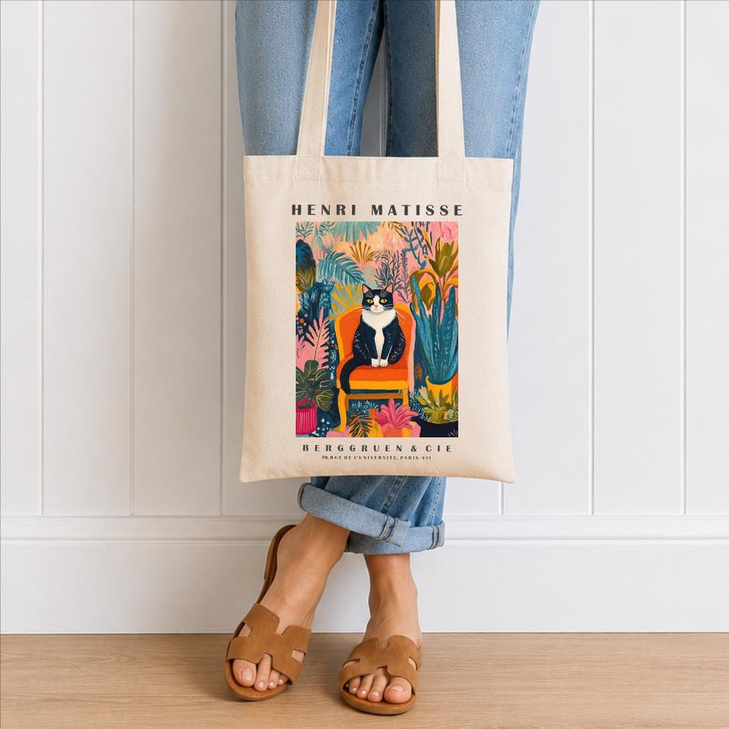 Black and White Cat Tote Bag – Matisse-Inspired Cat Art