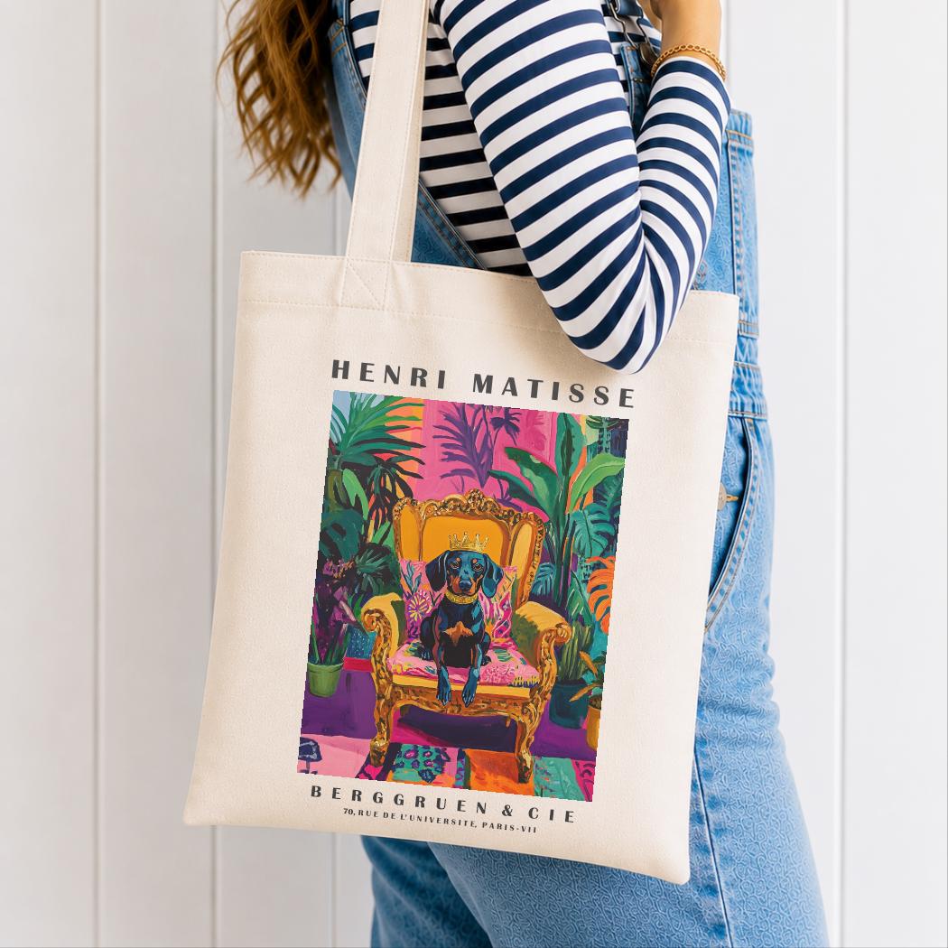 Dachshund Tote Bag – Matisse-Inspired Sausage Dog Art