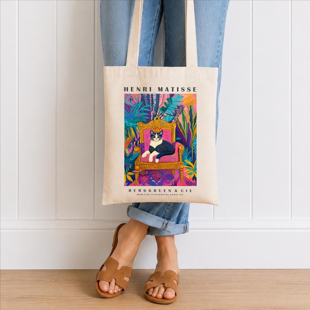 Black Cat Tote Bag – Matisse-Inspired Cat Art