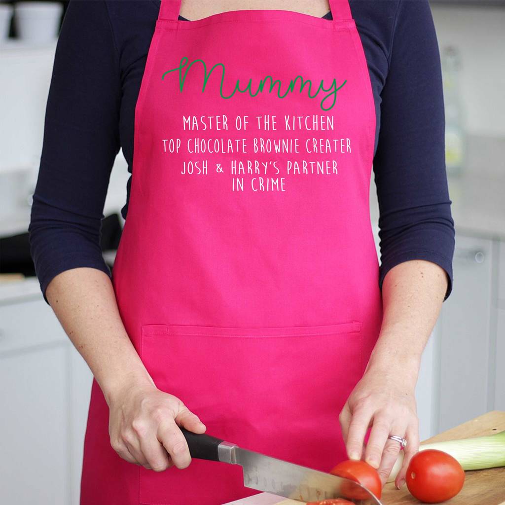 Personalised adult apron in hot pink with custom name, great gift for her
