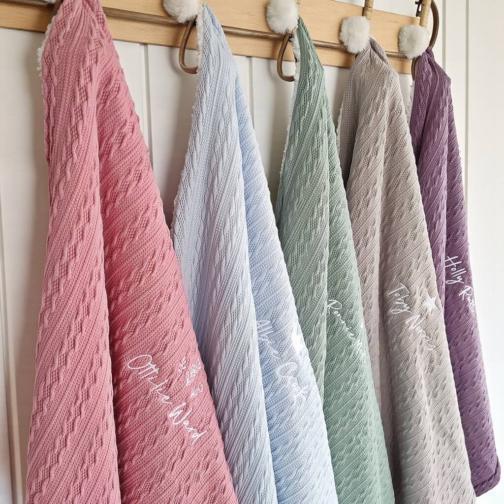 Personalised Cable Knit Pom Pom Baby Blanket