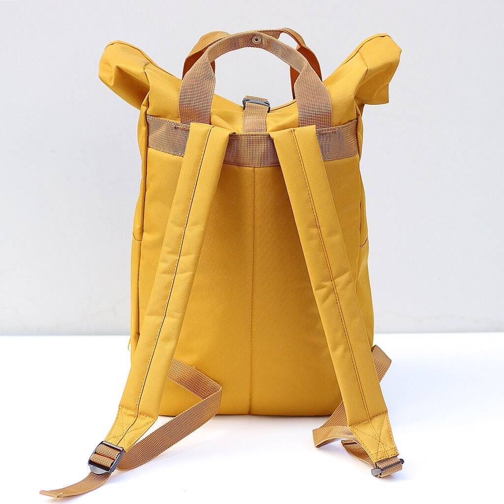 Yellow backpack with straps on a white background