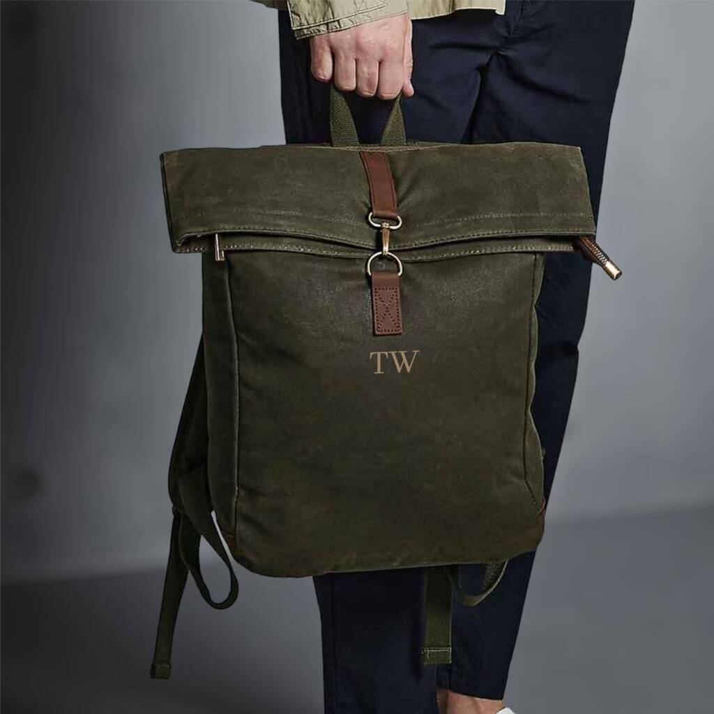 Personalised Waxed Canvas Backpack