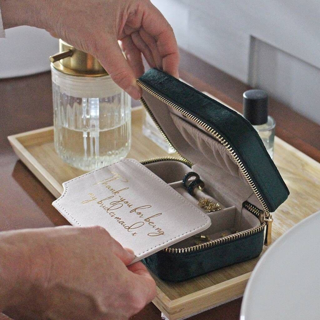 Jewelry box with a message on a wooden tray