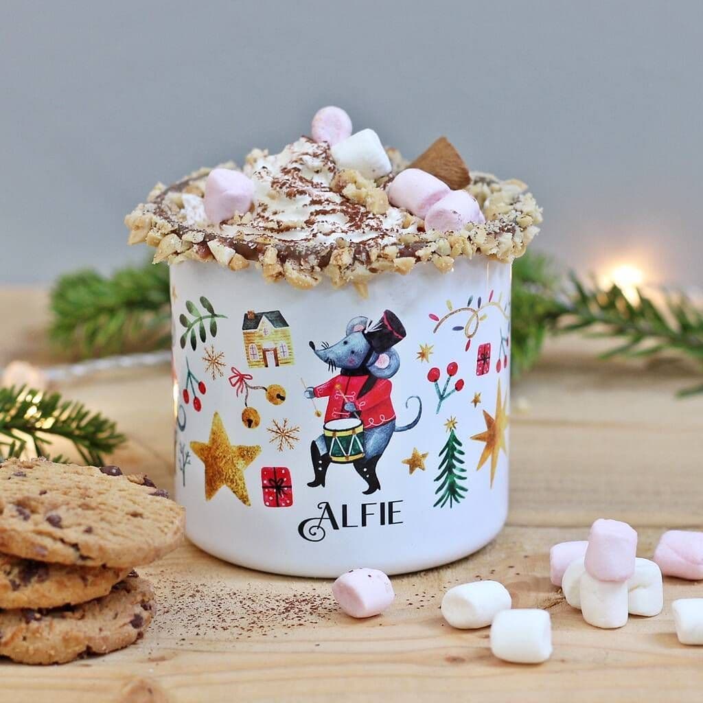 Personalised Circus Mouse Christmas Enamel Mug