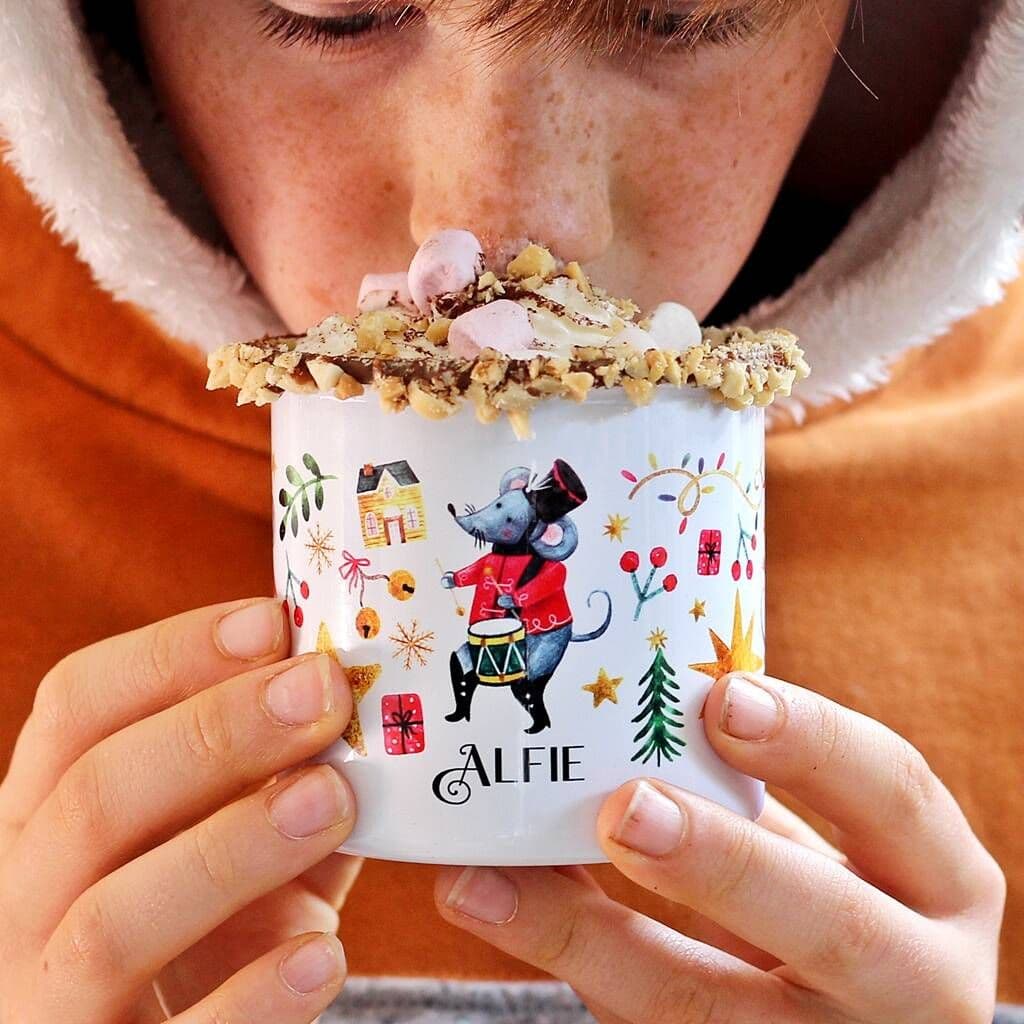 Personalised Circus Mouse Christmas Enamel Mug - view 2