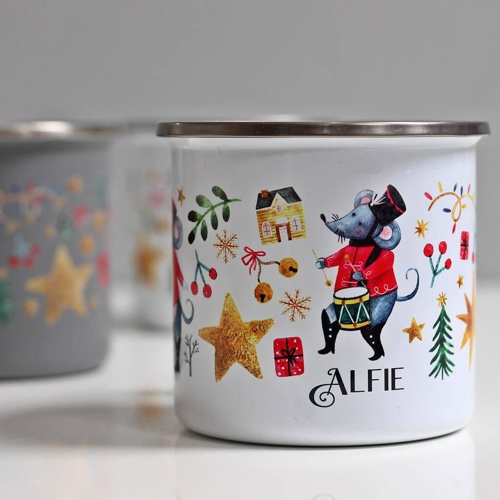 Personalised Circus Mouse Christmas Enamel Mug - view 4