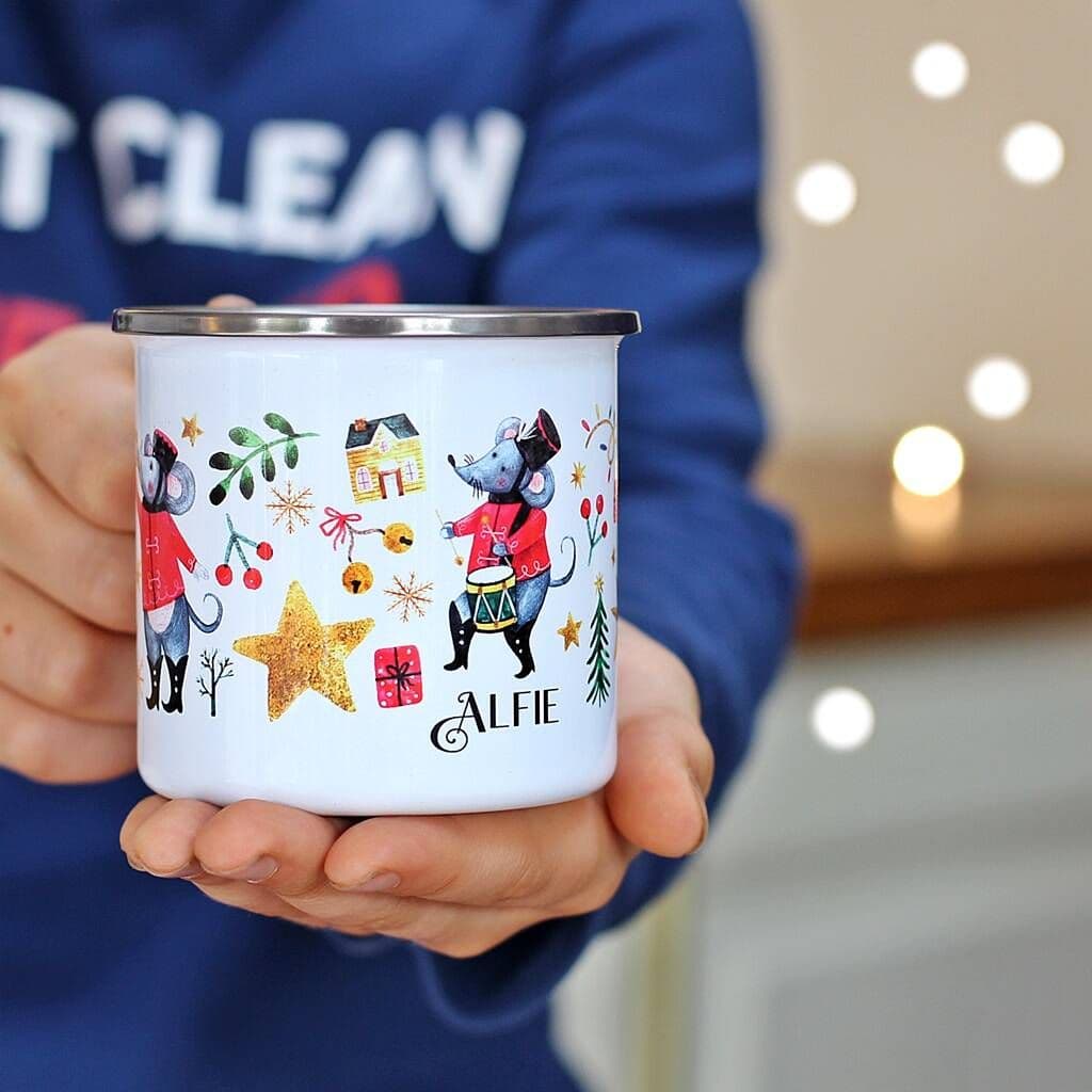 Personalised Circus Mouse Christmas Enamel Mug - view 5