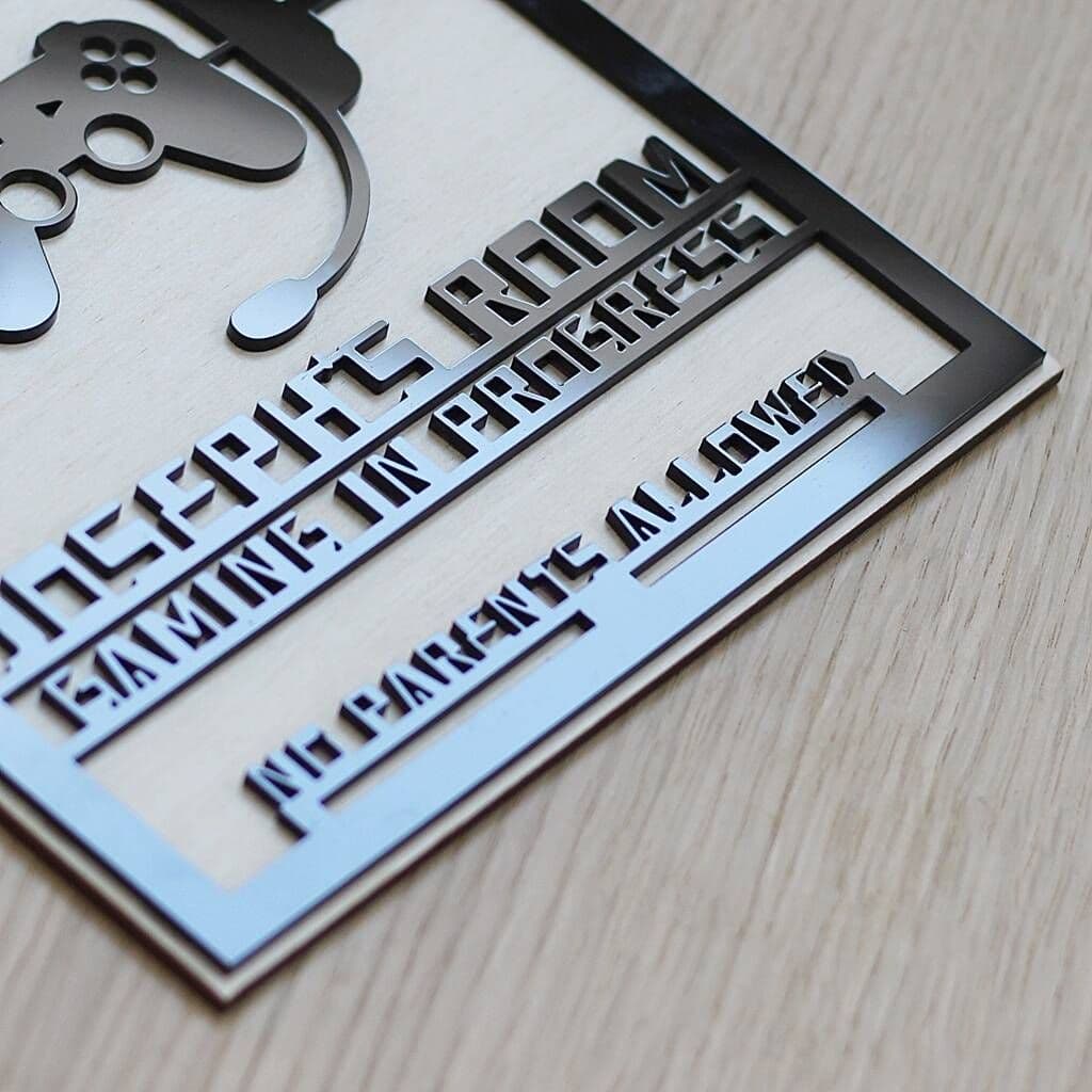 Personalised Gaming In Progress Bedroom Door Sign - view 2