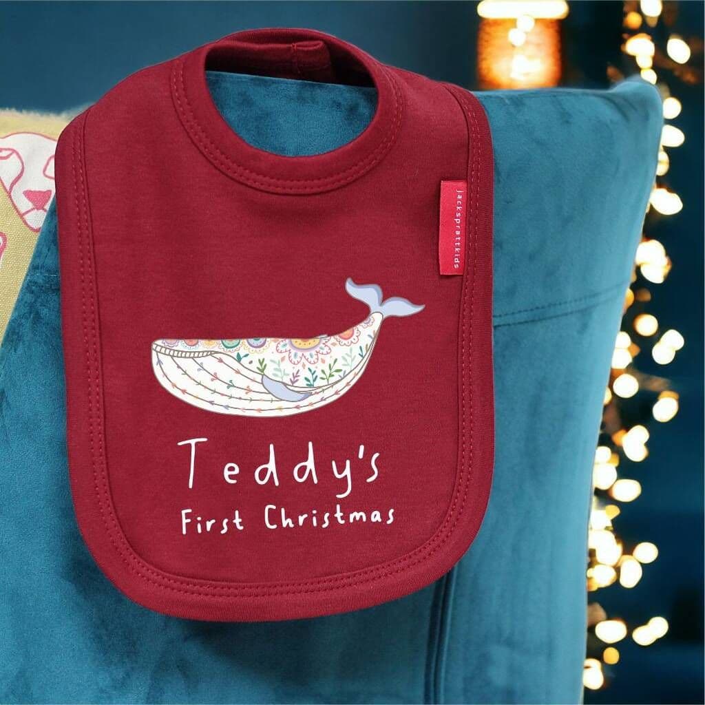 Personalised Nordic Whale First Christmas Bib