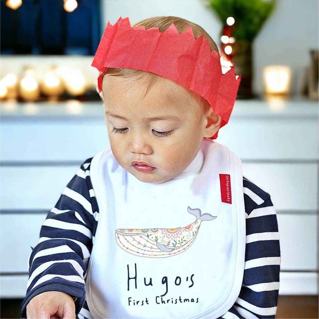 Personalised Nordic Whale First Christmas Bib - view 2