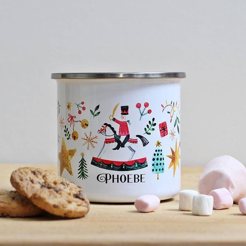 Personalised Rocking Horse Christmas Enamel Mug. - view 4