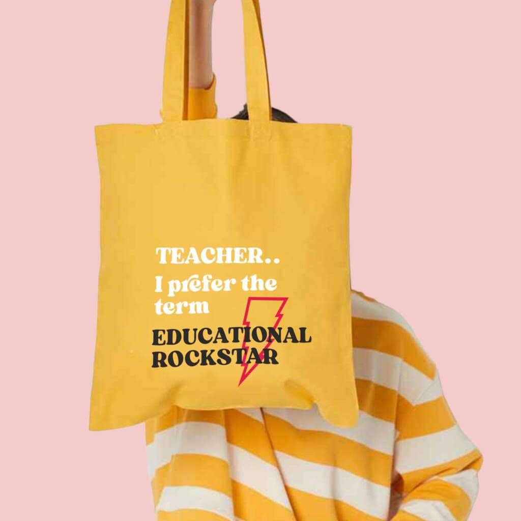 Teacher 'Educational Rockstar' Tote Shopping Bag â€” The perfect end-of-year gift for any teacher â€” our stylish, functional Educational Rockstar tote shopping bag