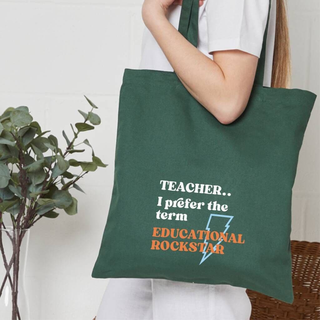 Teacher 'Educational Rockstar' Tote Shopping Bag â€” The perfect end-of-year gift for any teacher â€” our stylish, functional Educational Rockstar tote shopping bag