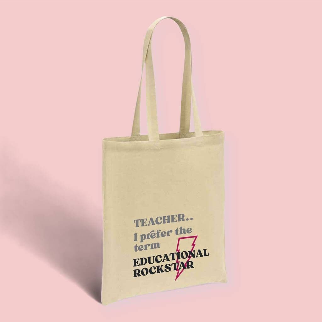 Teacher 'Educational Rockstar' Tote Shopping Bag â€” The perfect end-of-year gift for any teacher â€” our stylish, functional Educational Rockstar tote shopping bag